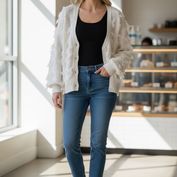 525 America Fringe Cardigan, off-white, Small - Picture 3 of 3